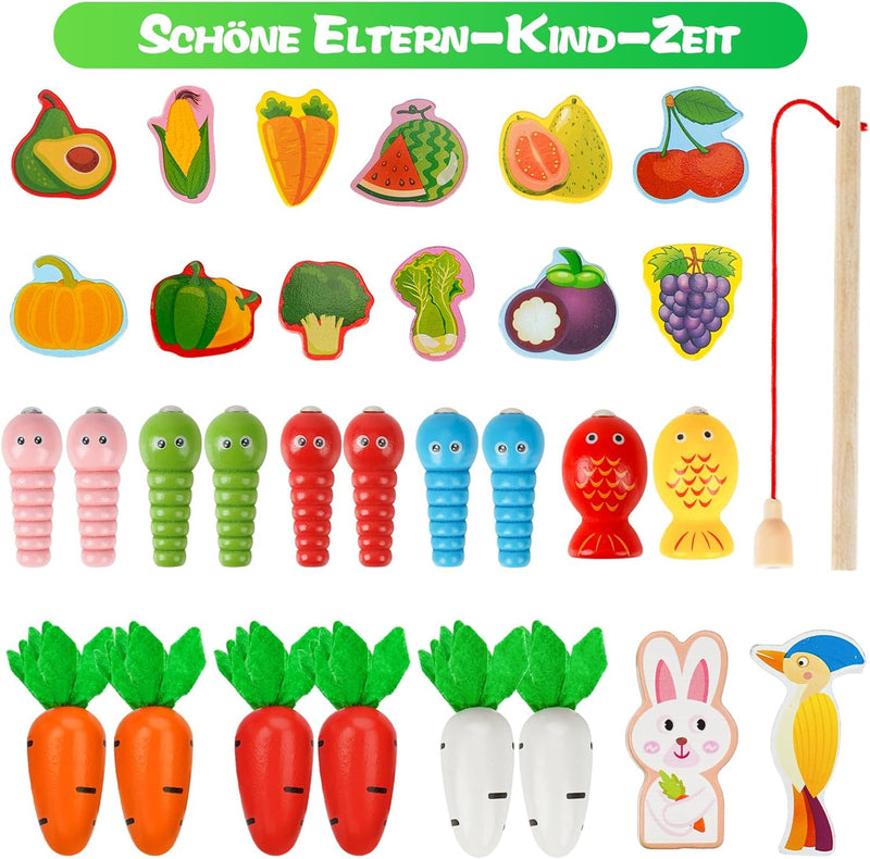 Goffii Montessori Spielzeug, Kinder Baby 8-in-1 Holzspielzeug, Bauernhof Autos, Karotten ernten Sort