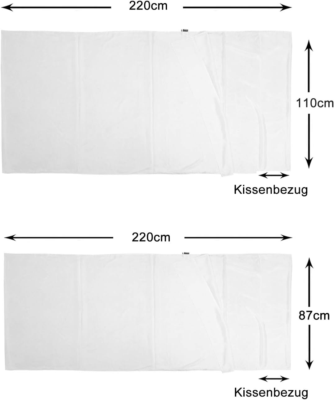 BROWINT Seidenschlafsack, Hüttenschlafsack aus 100% Naturseide, Extrabreite 220x110cm, 220x87cm, 185