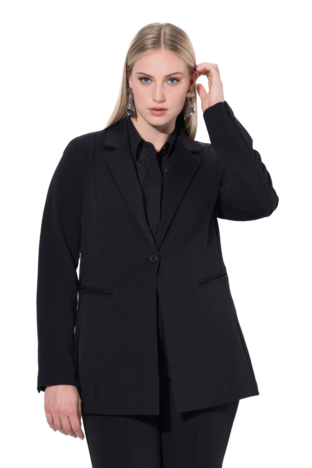 Ulla Popken Damen Jersey Blazer 46-48 Schwarz, 46-48 Schwarz