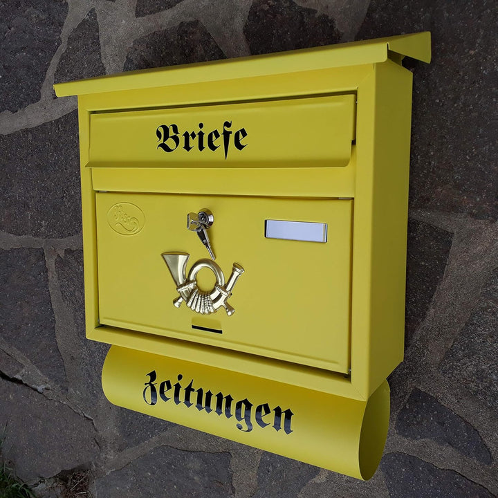 Grosser Briefkasten/Postkasten XXL Gelb matt mit Abnehmbarer Zeitungsrolle Flachdach Katalogeinwurf