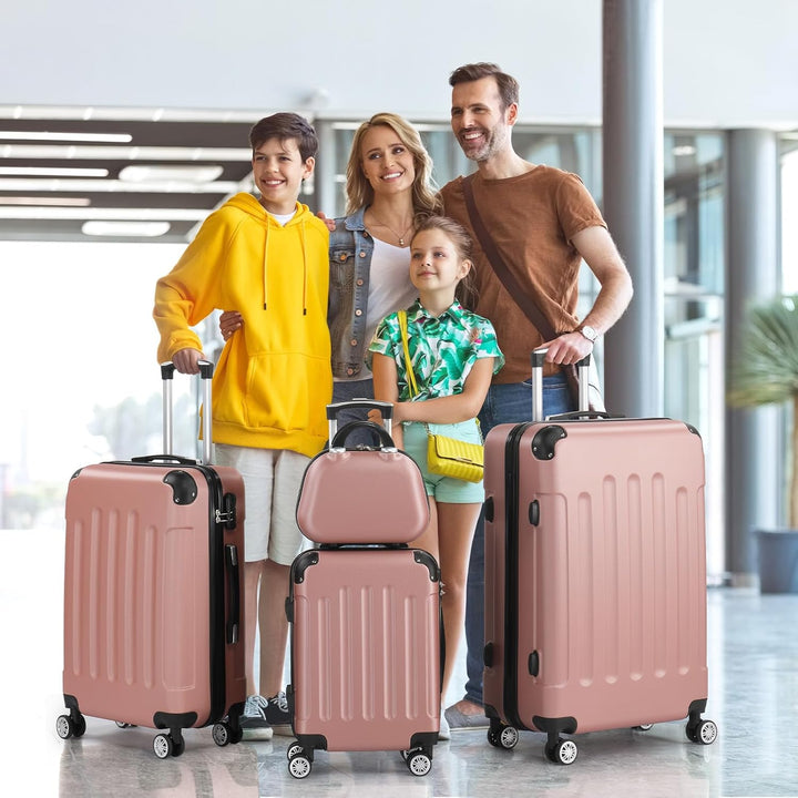 LEADZM Kofferset 4 teilig, Reisekoffer Set mit Kosmetikkoffer und Eckenschutz, Koffer Set Hartschale