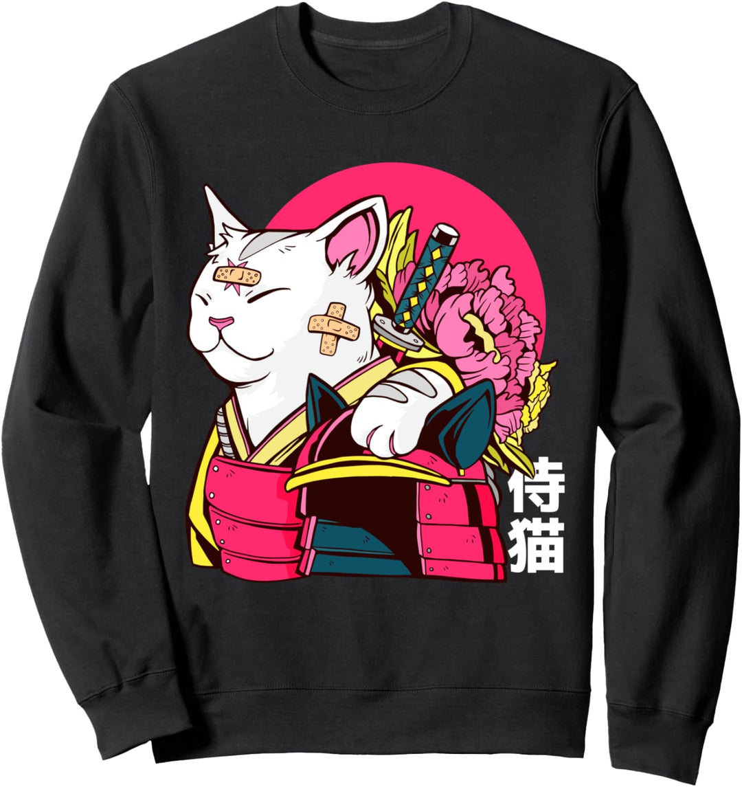 Süsse Katzen Haustier Ninja Samurai Japanische Kanji Kunst Sweatshirt