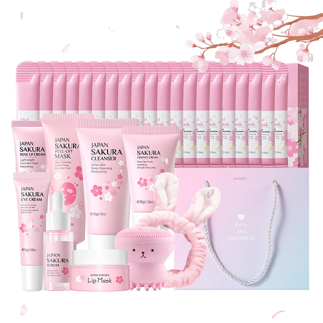 Hautpflege Set für Teenager-Mädchen, Japan Sakura Skincare Set, Anti-aging Gesichtspflege Set, Tägli