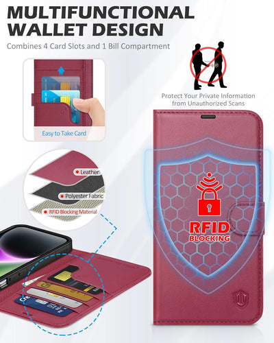 SHIELDON Hülle für iPhone 14 Pro 5G Handyhülle Schutzhülle [Erstklassig Echtleder] [Kartenfach] [Mag