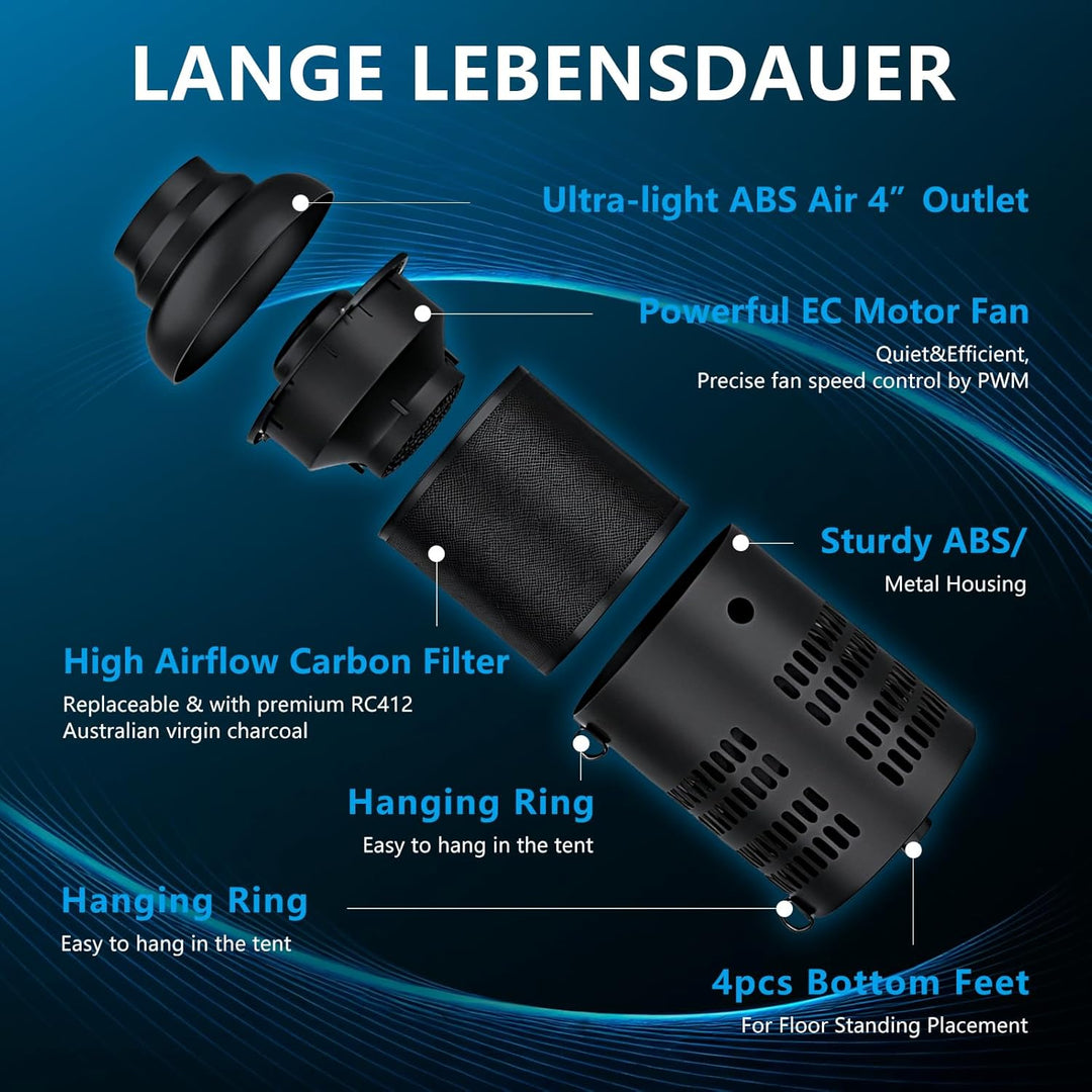 2 In 1 Aktivkohlefilter Abluftrohrventilator, Kompatibel Mit LüFtungsrohren 100mm Und 125mm Austausc