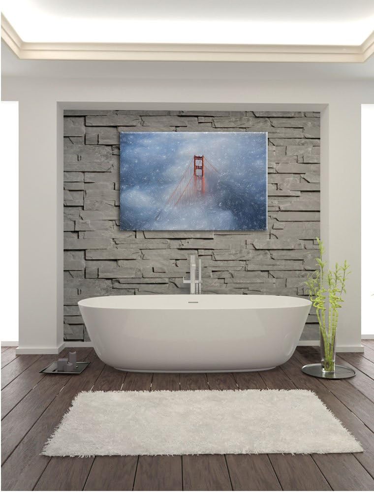 Pixxprint Golden Gate Bridge über den Wolken Kunst Buntstift Effekt, Format: 100x70 auf Leinwand, XX