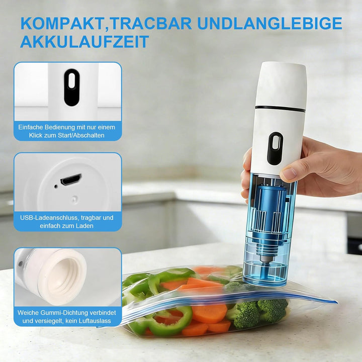 Vakuumiergerät Klein, Handvakuumierer mit 60 kPa Saugkraft, Kompaktes Folienschweissgerät für Lebens