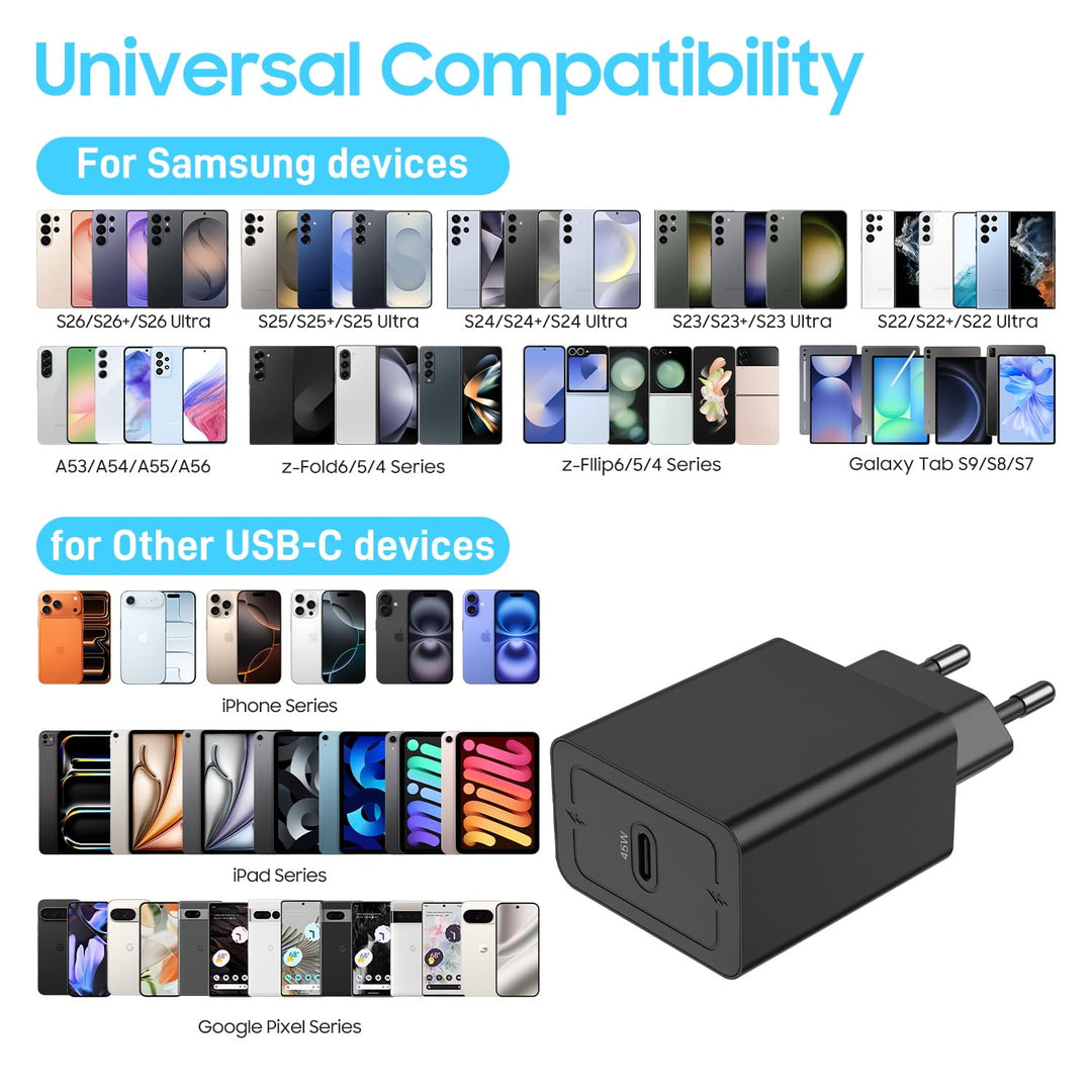 45W USB C Ladegerät für Samsung mit Ladekabel Schnellladekabel, Handyladekabel Typ C mit Ladegerät N