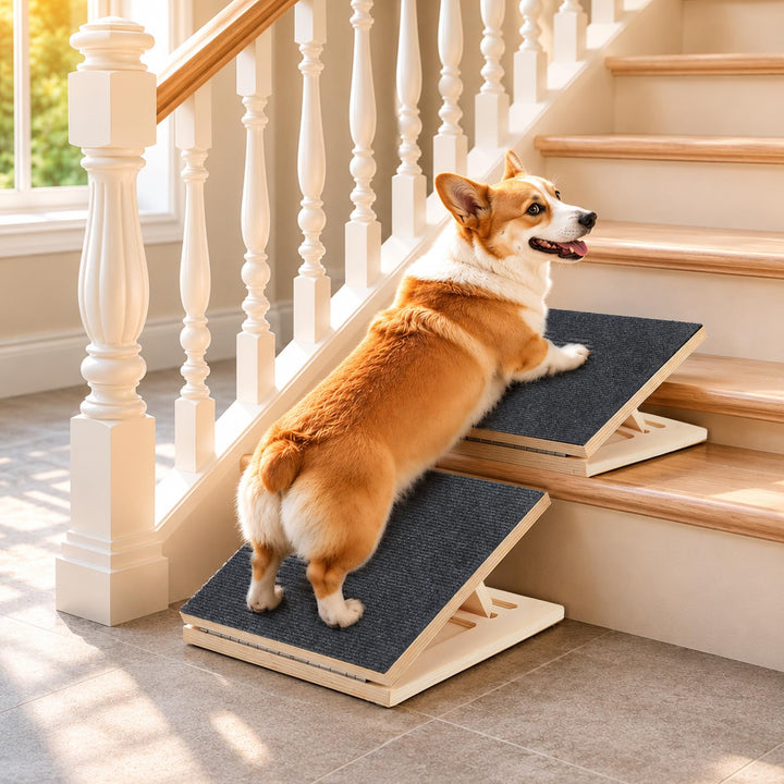 Hunderampen für Treppen, verstellbare Haustiertreppe für Hunde mit Teppichoberfläche, Niedrigem Wink