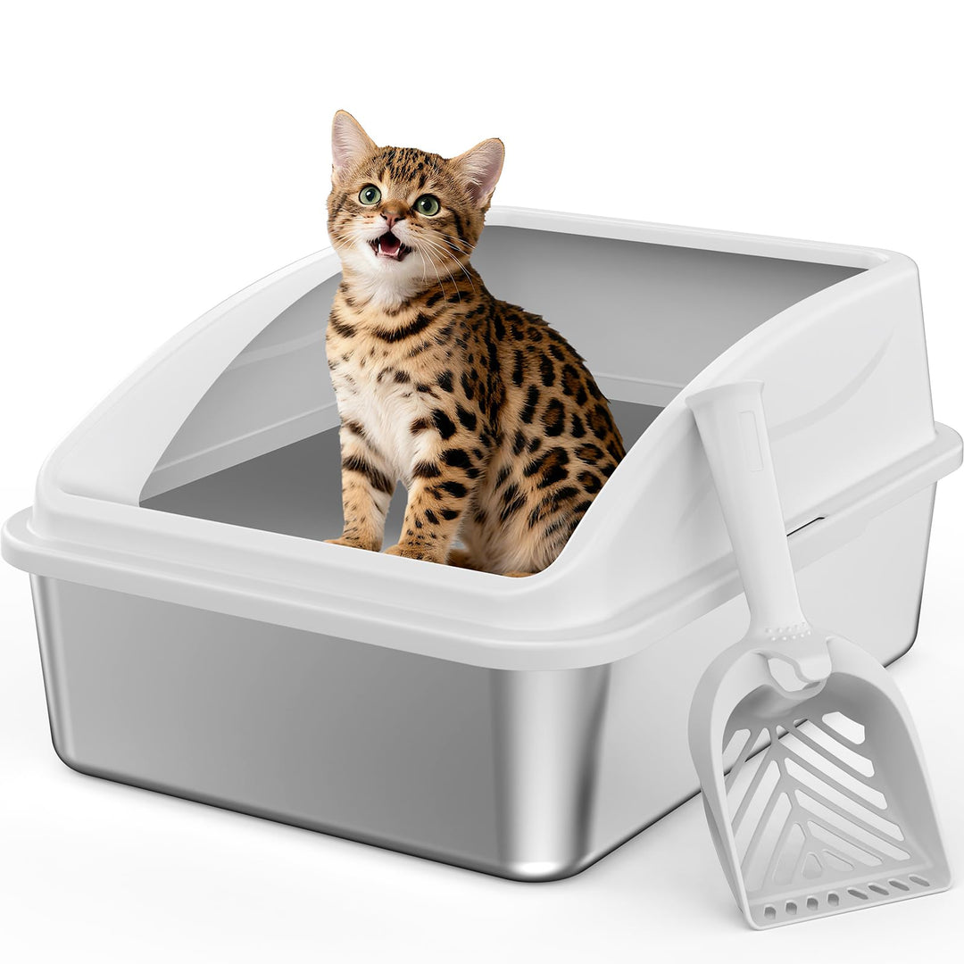 FURTIME Katzenklo Edelstahl, Katzentoilette Edelstahl Grosse Kapazität Auslaufsicher Gegen Verschütt
