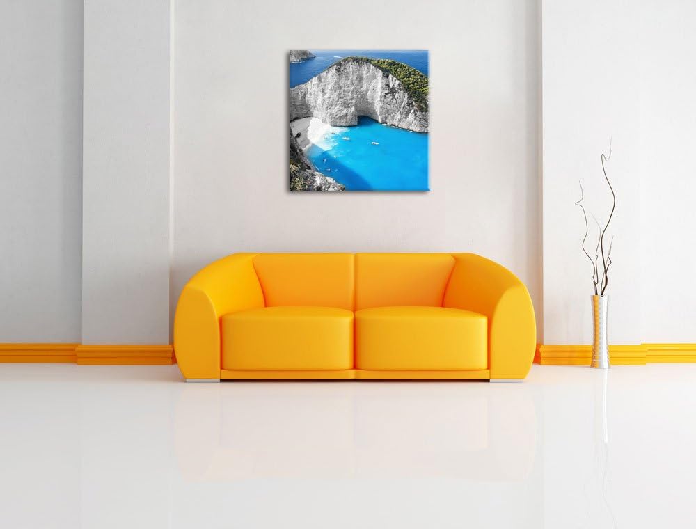 Pixxprint Steile Bucht im Mittelmeer schwarz/weiss, Format: 70x70 als Leinwandbild, 70x70