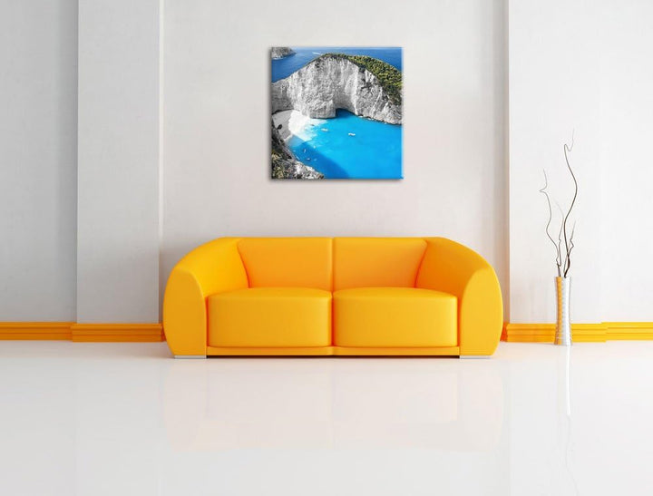 Pixxprint Steile Bucht im Mittelmeer schwarz/weiss, Format: 70x70 als Leinwandbild, 70x70