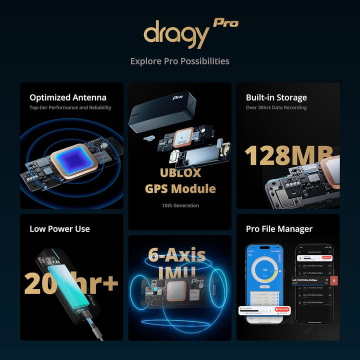 Dragy Pro, professionelles 25 Hz GPS-Leistungsmesser, mit integriertem Speicher und 6-Achsen-IMU-Bew