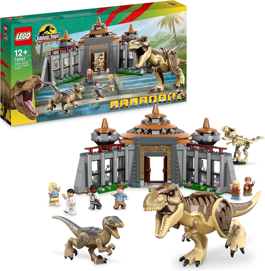 LEGO 76961 Jurassic Park Angriff des T. rex und des Raptors aufs Besucherzentrum, Dinosaurier Spielz