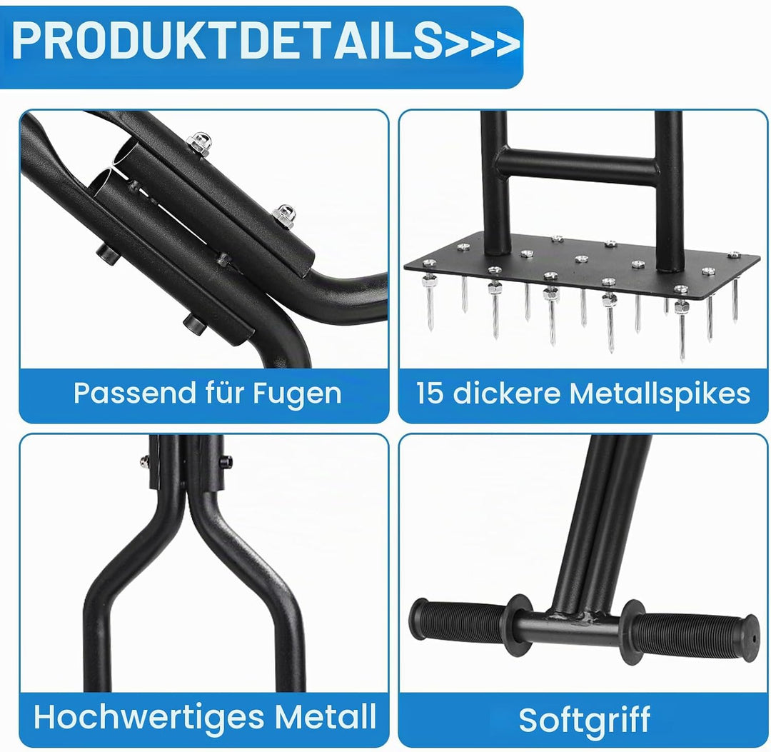 lalago 93cm Rasenlüfter Vertikutierer Manuell, Lawn Aerator mit 15 Massiven Tine und Gartengeräten,