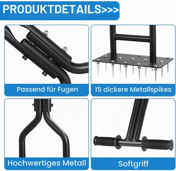 lalago 93cm Rasenlüfter Vertikutierer Manuell, Lawn Aerator mit 15 Massiven Tine und Gartengeräten,