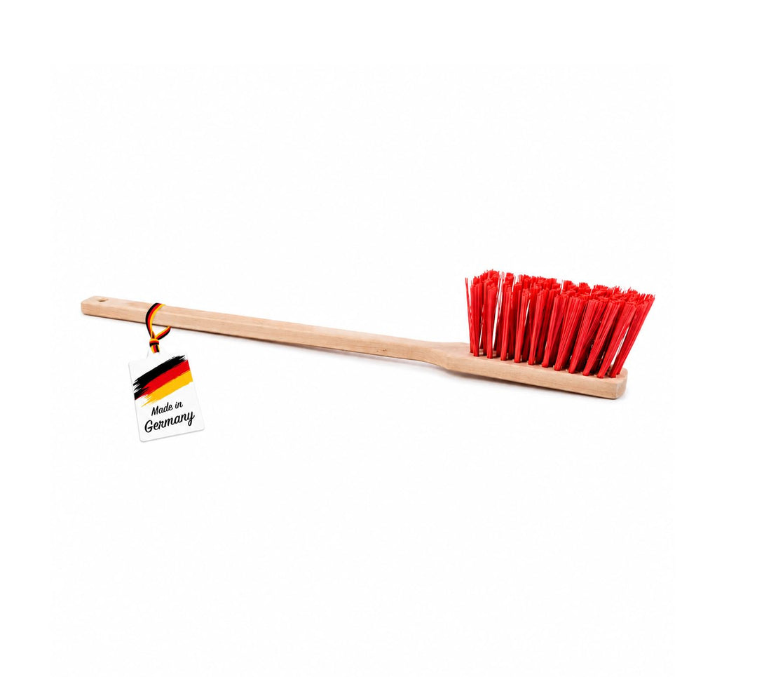 BawiTec Qualitäts Langstiel Handfeger,1 Stück,Länge 60cm,robuste rote Elaston-Kunststoff-Borsten,Hol