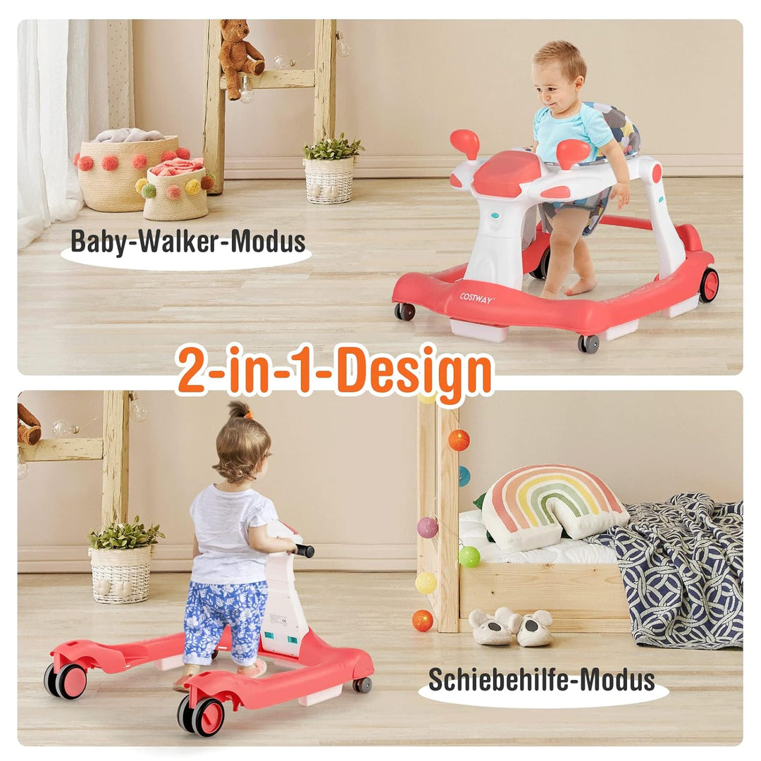 GOPLUS 2 in 1 Faltbarer Lauflernhilfe, Höhenverstellbare Lauflernwagen mit Licht, Musik & Einstellba