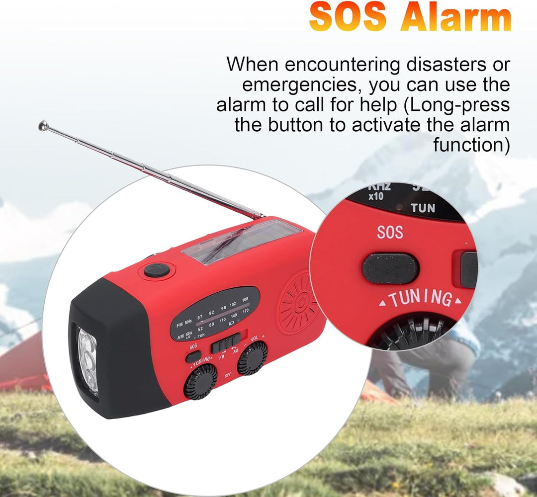 Bewinner Solar-Notfall-Kurbelradio mit Taschenlampe, 2000-mAh-Powerbank, Tragbares AM-FM-Wetterradio