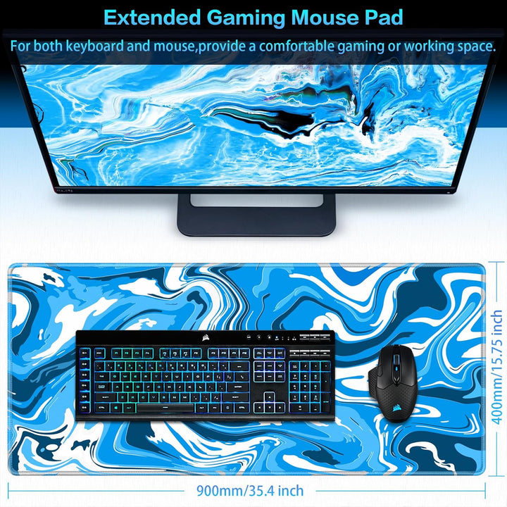 Abetcabe Gaming Mauspad XXL, Mousepad 900 x 400mm, Fluid Art Mauspad gross Vernähte Kanten WassXerdi
