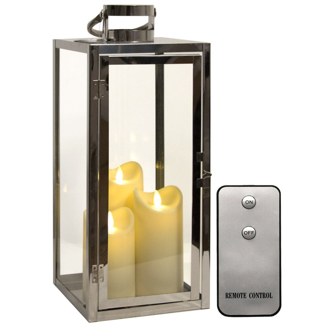 Dekovita Edelstahl-Laterne Set - 50cm Gartenlaterne mit 3 Outdoor LED Kerzen in Creme-Weiss 13/15/18