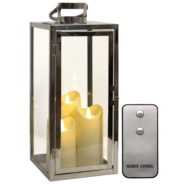 Dekovita Edelstahl-Laterne Set - 50cm Gartenlaterne mit 3 Outdoor LED Kerzen in Creme-Weiss 13/15/18