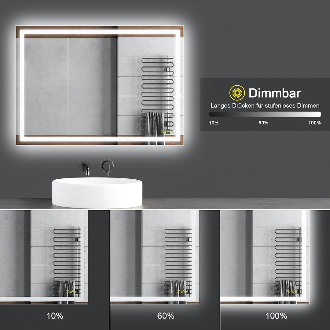 AI-LIGHTING Badezimmer Spiegel mit Led 50×70 cm Badspiegel mit Beleuchtung mit Touch-Schalter 3 Lich