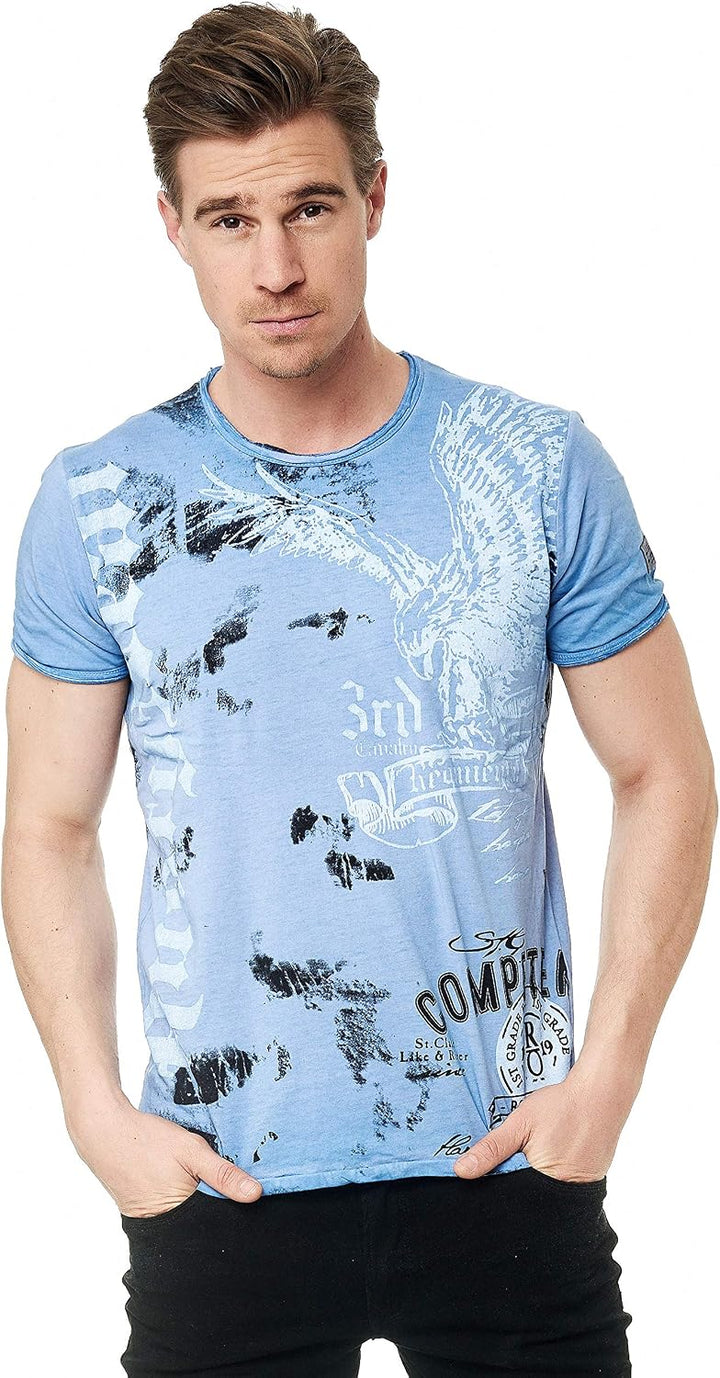 Rusty Neal Herren T-Shirt Rundhals USA Adler Tee Shirt Kurzarm Regular Fit Stretch 100% Baumwolle S