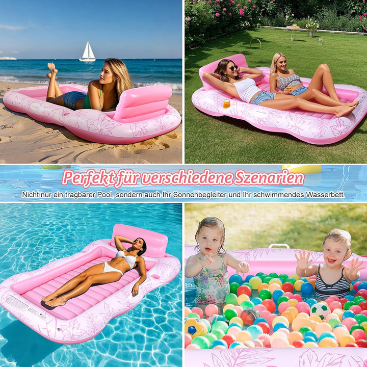 Charmofun Aufblasbarer Luftmatratze Pool, Inflatable Tanning Pool mit Tassenhalter, Pool Lounge aufb