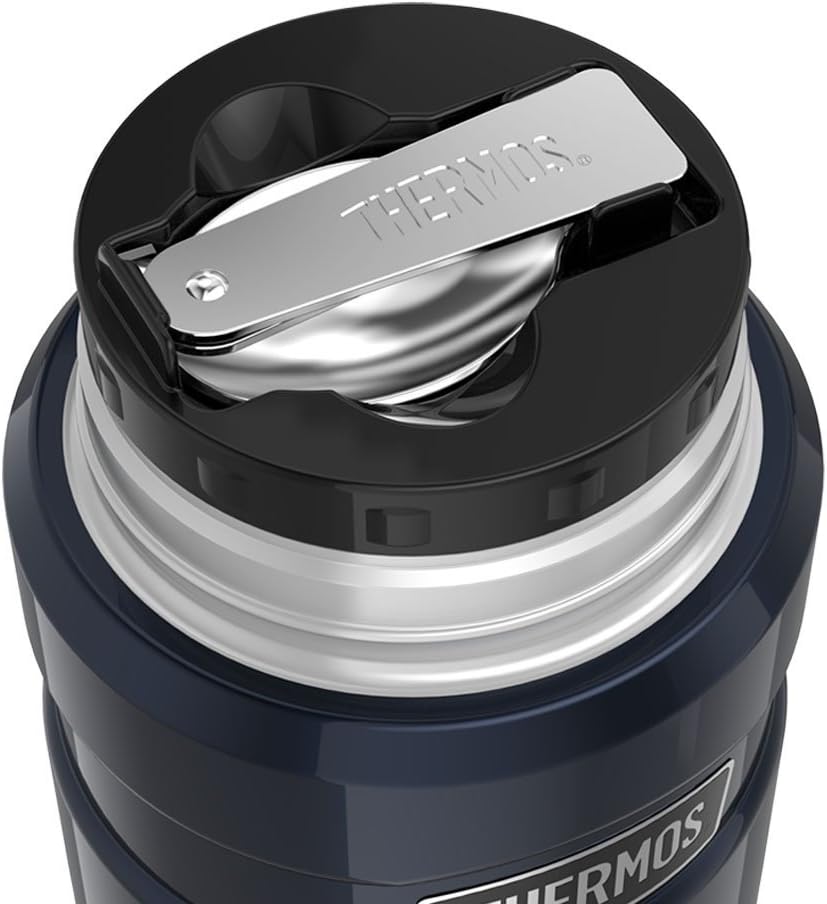 THERMOS Stainless King Vakuumisoliertes Lebensmittelglas mit Löffel, 473 ml, Mitternachtsblau Rot/Au