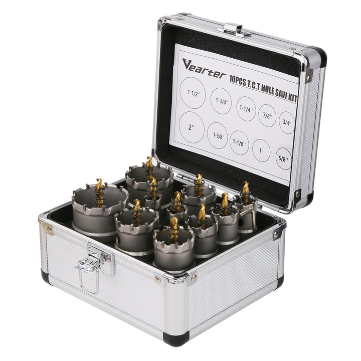 Vearter TCT Hartmetall Lochsäge 10PCS für Hartmetall Hartmetall bestückt Lochschneider mit Pilotbohr