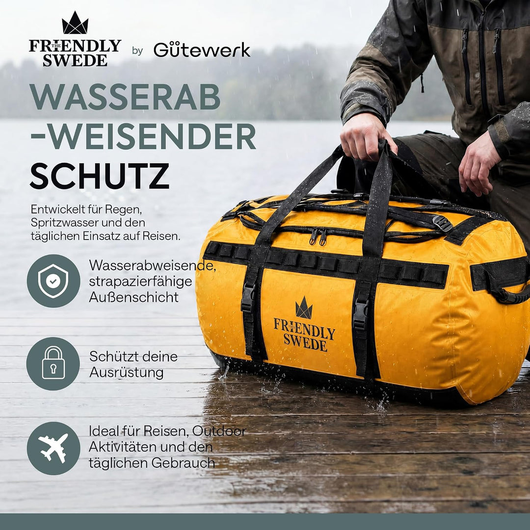 The Friendly Swede Wasserfeste Reisetasche Duffle Bag Rucksack - 30L / 60L / 90L - Seesack, Sporttas
