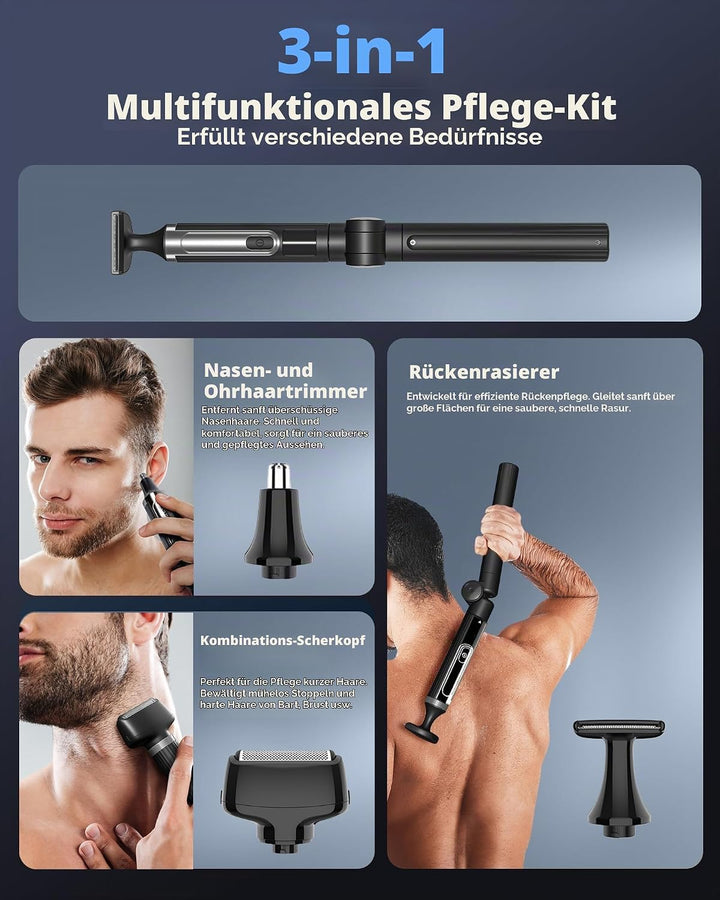 NUBACK Rückenrasierer Herren, 3 in 1 Mens Rasierer Herren, Trimmer for Herren mit Faltbarem Griff, M