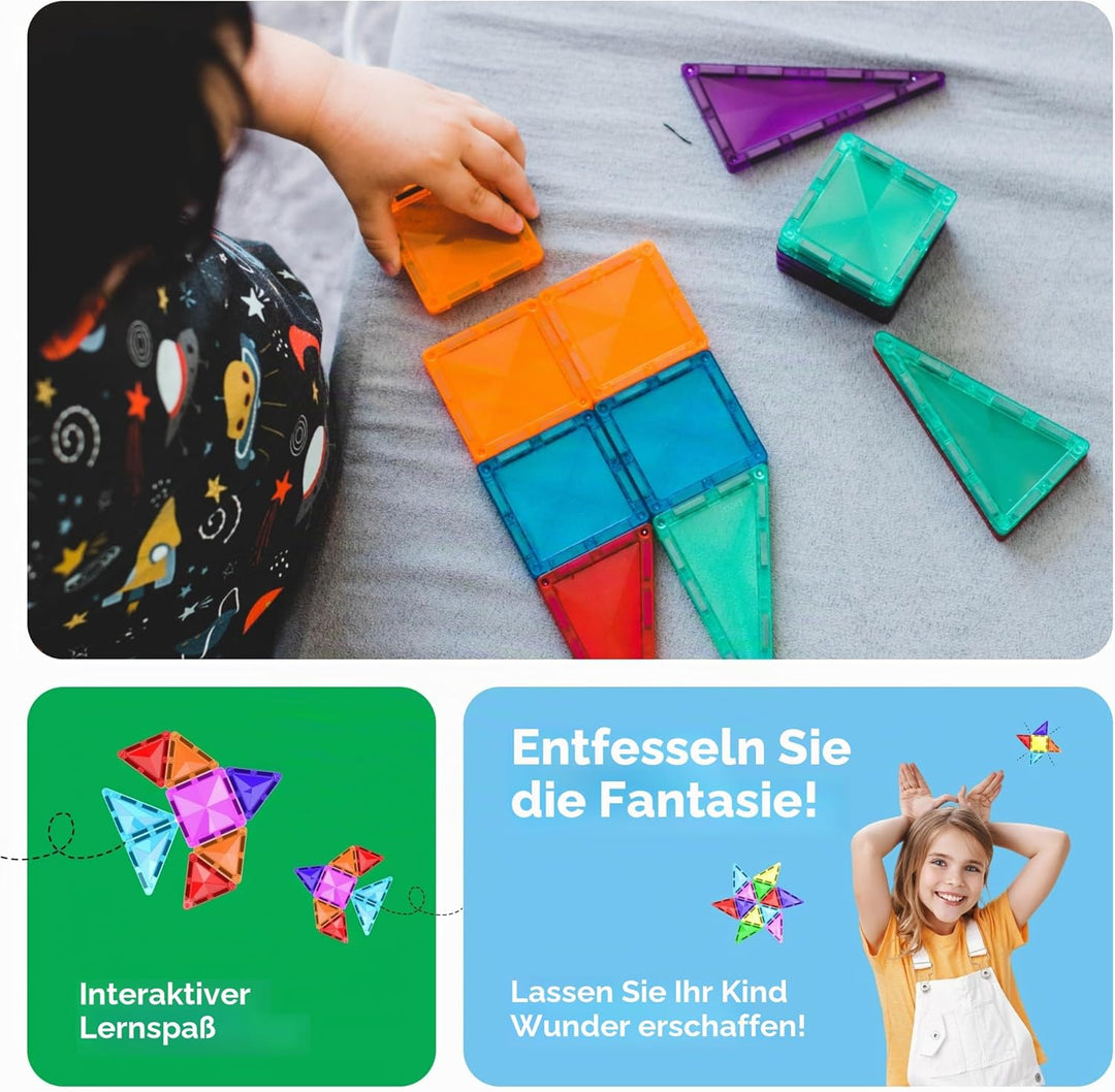 PicassoTiles 80 Stück Mini-Fliesen in Reisegrösse, magnetische Fliesen, Bausteine, Bausteine, MINT-L