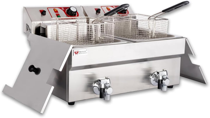 Beeketal 'BTF20B' Doppel Kaltzonen Fritteuse (2 x 9 Liter Volumen für max. 2 x 6 Liter Öl) Edelstahl
