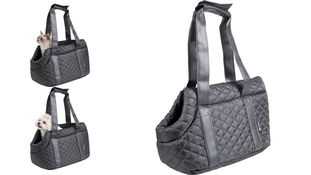 Hundetasche - Tragetasche Bailey Schwarz – 38x20x18cm – Polyester – herausnehmbares Kissen & Boden –