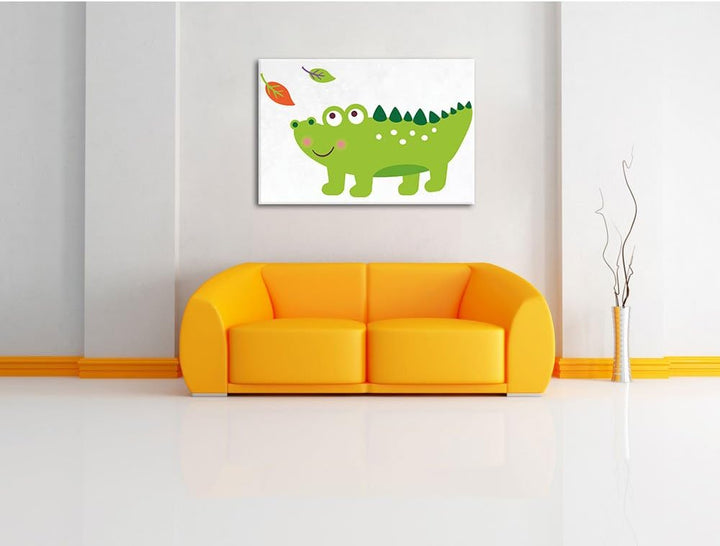 Niedliches Krokodil weiss, Format: 100x70 auf Leinwand, XXL riesige Bilder fertig gerahmt mit Keilra