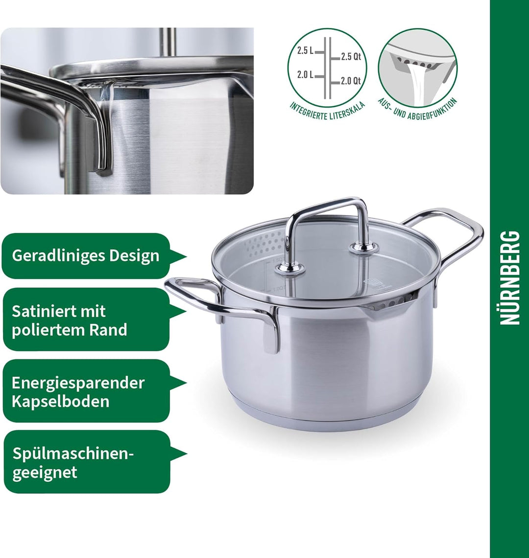 Chefkoch trifft Fackelmann Kochtopf mit Glasdeckel Ø16 cm – 2,0 L Volumen, 1,5 L Füllmenge mit Innen