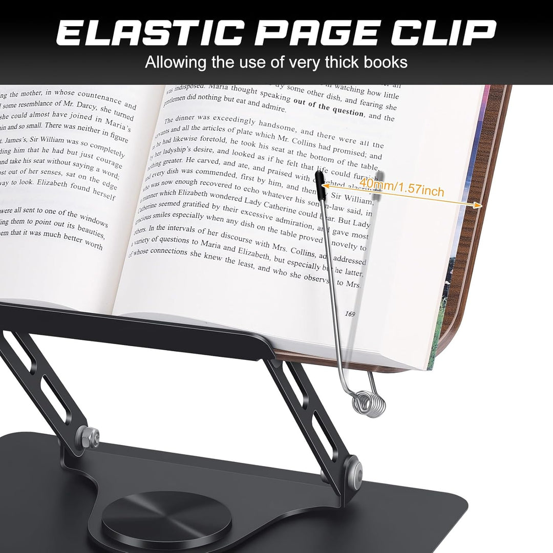 MICHIHOMIE Buchständer zum Lesen, Verstellbarer Leseständer mit mit Seitenclip, 360° Drehfuss Buchha