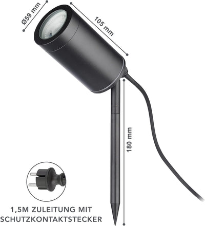 lambado® Premium LED Gartenstrahler mit Erdspiess inkl. 5W GU10 neutralweiss dimmbar - Schwarze Gart