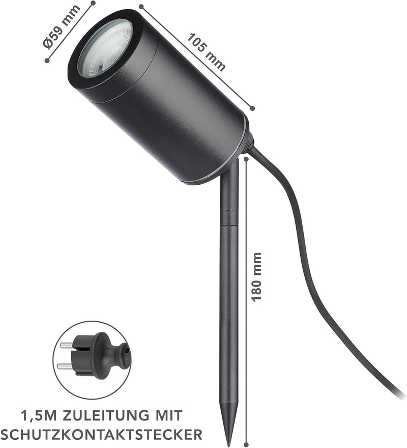 lambado® Premium LED Erdspiessleuchte schwarz Aussenstrahler inkl. 3W GU10 warmweiss - Gartenstrahle