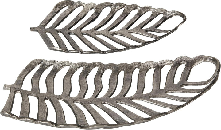 Dekoschale Aluminium Monstera Blätter 2er Set Schmuck Tablett in Silber Amnisos