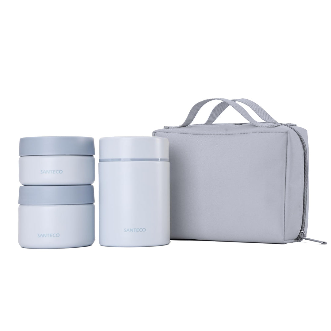 SANTECO Vakuumisolierter Suppen-Lunch-Set 1050ml - Isolierte Brotdose mit Löffel & Tragetasche - Sti