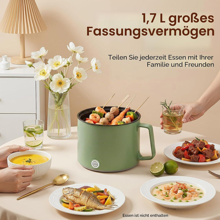 Tragbarer Multifunktions-Reiskocher, 1,7 l Antihaft-Dampfgarer, Mini-Kochtopf, tragbarer Mini-Nudelk