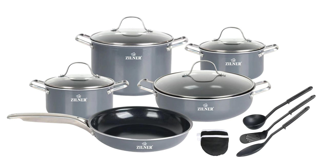 ZILNER® Topfset aus Aluminium Induktion 7-teilig, Topf und Pfannenset, Kochtopf Set mit Glasdeckel,