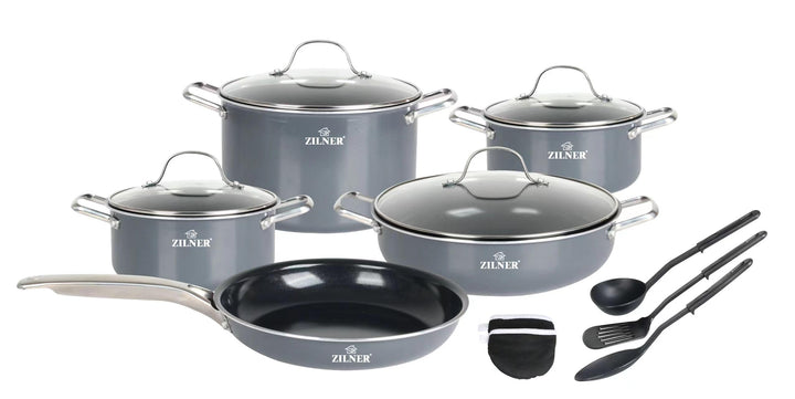 ZILNER® Topfset aus Aluminium Induktion 7-teilig, Topf und Pfannenset, Kochtopf Set mit Glasdeckel,