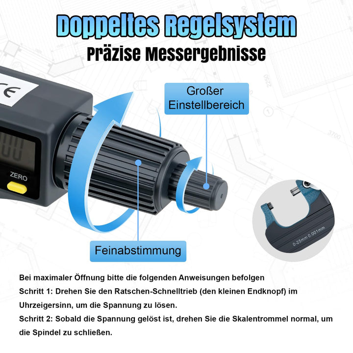Digitales Mikrometer 0-25mm, LCD Bügelmessschraube Elektronische Aussendurchmesser Messschraube mit
