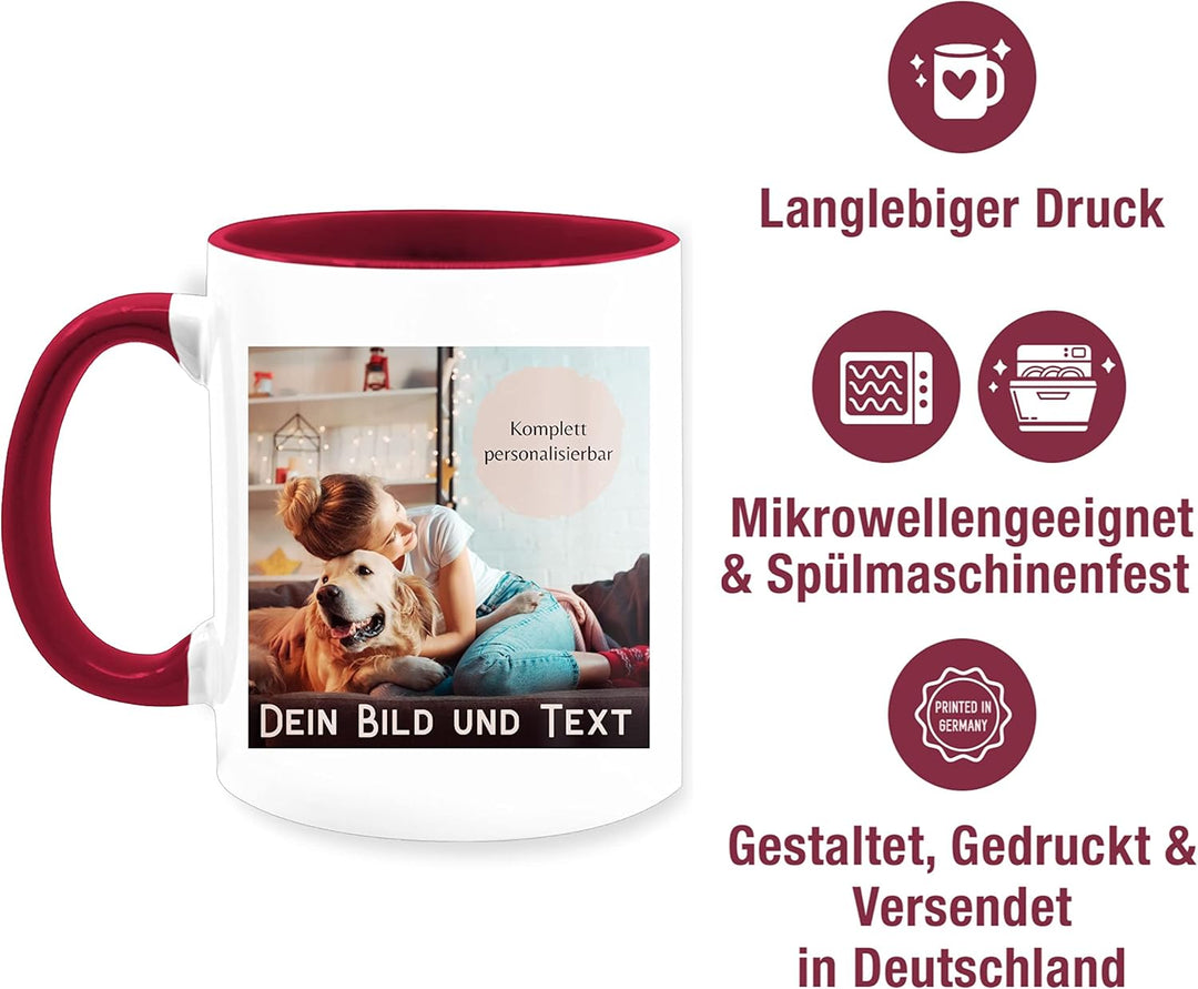 Tasse Tassen 325ml - eigenem - Foto Bild Geschenk I Dein Bild und Text - 325 ml - Bordeauxrot - foto