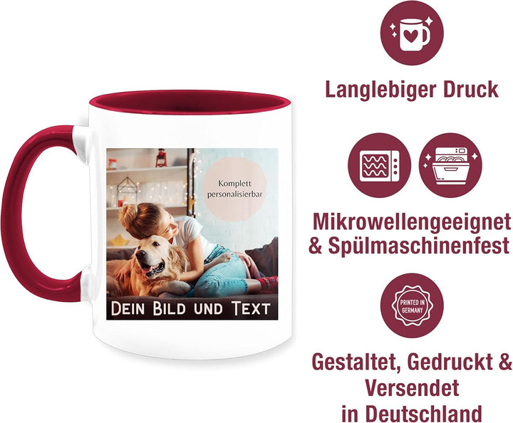 Tasse Tassen 325ml - eigenem - Foto Bild Geschenk I Dein Bild und Text - 325 ml - Bordeauxrot - foto