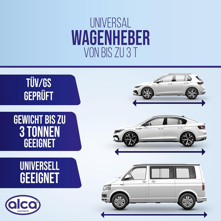 alca® Unterstellheber hydraulisch Wagenheber 3t Stempel-Wagenheber für SUV/PKW Hubhöhe 19,5-38cm